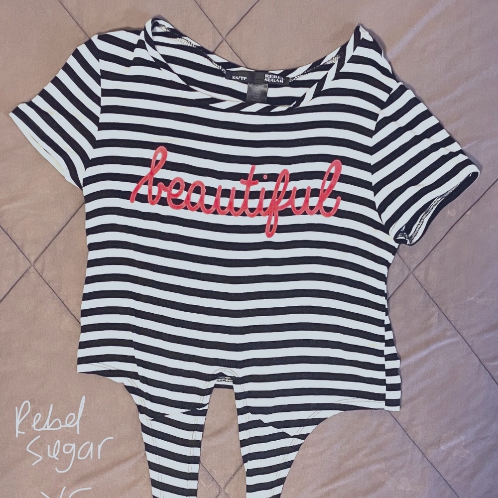 Rebel Sugar Black/White Striped Tee XS